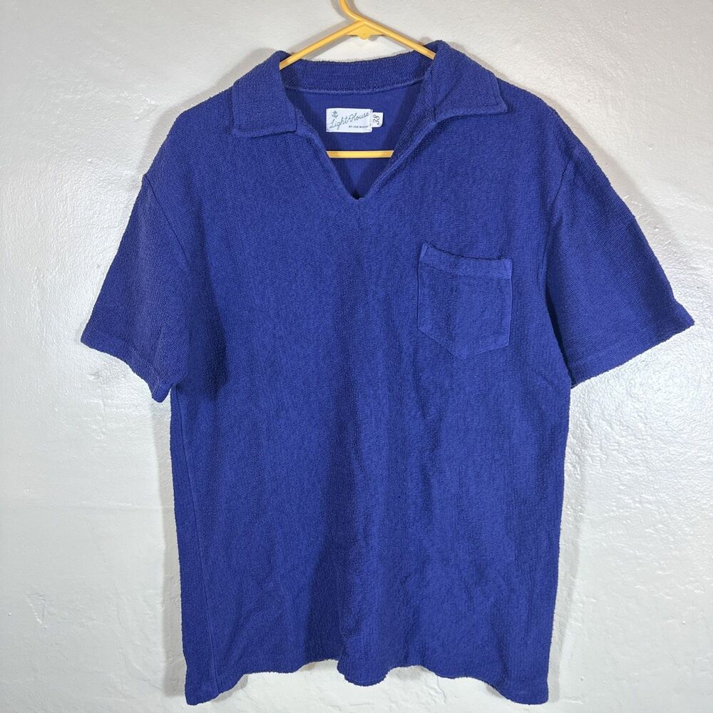 Lighthouse Joe JcCoy Size 38 Navy Terry Cloth Japan men Shirt Short Sleeve VTG